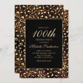 Invitation Bronze Gold Black Leopard 100e fête d'anniversaire (Devant / Derrière)
