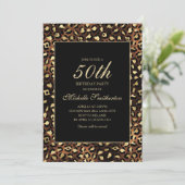 Invitation Bronze Gold Black Leopard 50e fête d'anniversaire (Debout devant)