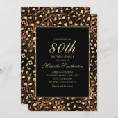 Invitation Bronze Gold Black Leopard 80e fête d'anniversaire (Devant / Derrière)