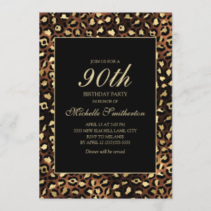 Invitation Bronze Gold Black Leopard 90e anniversaire fête