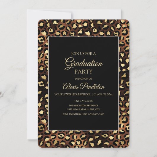 Invitation Bronze Or Noir Léopard Guépard Fête de Remise de D (Devant)