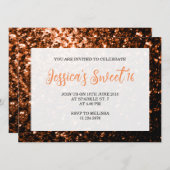 Invitation Bronze orange étincelles Sweet 16 élégant script (Devant / Derrière)