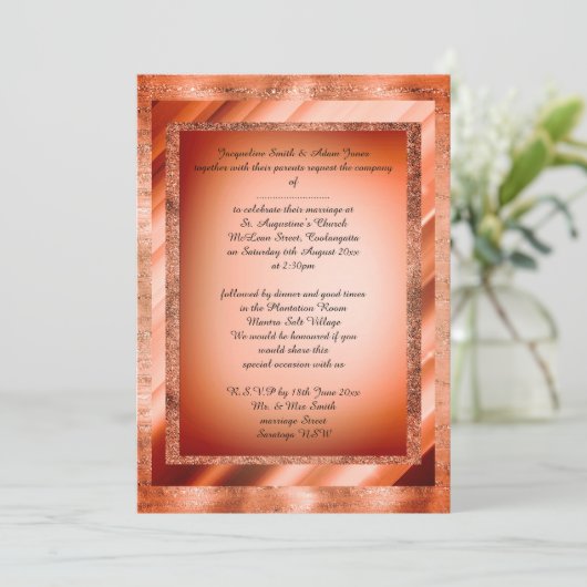 Invitation Bronze Orange Multi Patternes mariage élégant (Debout devant)