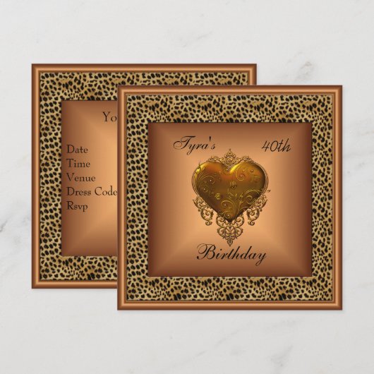 Invitation Bronze sauvage Bijou de coeur Or élégant 40e anniv (Devant / Derrière)