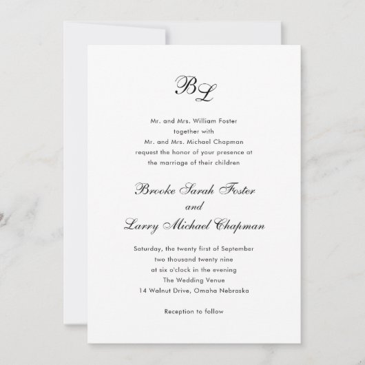 Invitation Brooke Classic Script Monogramme Mariage élégant (Devant)
