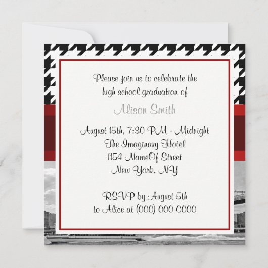 Invitation Brooklyn Bridge Blk Wht Houndstooth Graduation (Dos)