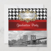 Invitation Brooklyn Bridge Blk Wht Houndstooth Graduation (Devant)