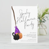 Invitation Broomstick chaton tendance Éffrayante Halloween Pa (Debout devant)