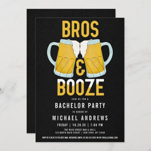 Invitation Bros et Booze Manly Beer Stein Bachelor Party (Devant / Derrière)