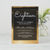 Invitation Brosse à huile noire et or 18e anniversaire (Debout devant)