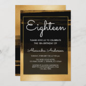 Invitation Brosse à huile noire et or 18e anniversaire (Devant / Derrière)