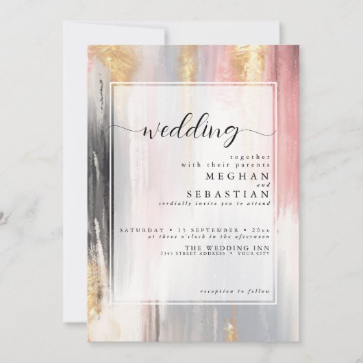 Invitation Brosse Abstraite Brousse Or Charbon (Devant)