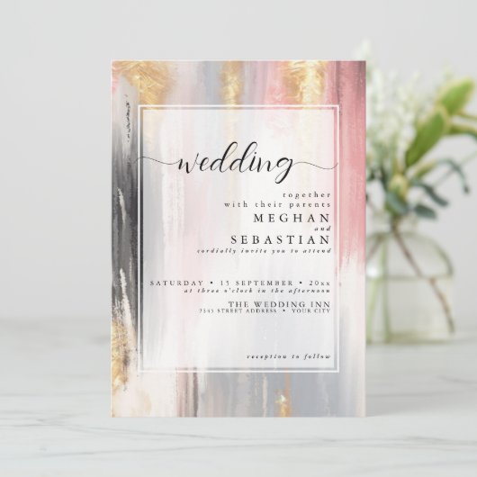 Invitation Brosse Abstraite Brousse Or Charbon (Debout devant)