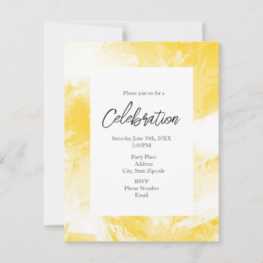 Invitation Brosse Abstraite jaune et blanche (Devant)