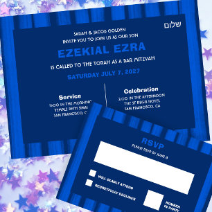 Invitation Brosse Bleu Bat mitzvah de la barre personnalisée