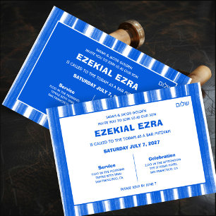 Invitation Brosse Bleu Bat mitzvah de la barre personnalisée