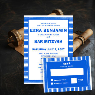 Invitation Brosse Bleu Bat mitzvah de la barre personnalisée