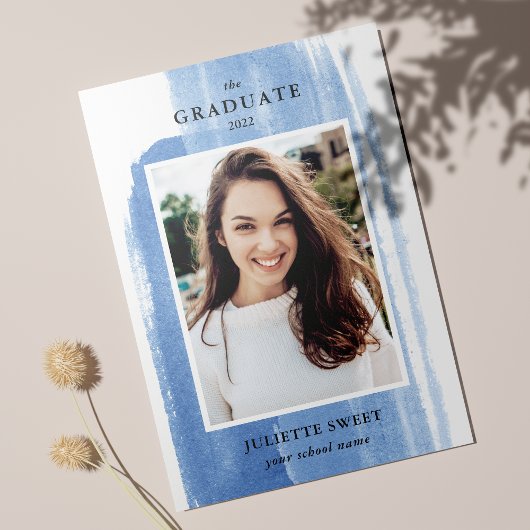 Invitation Brosse | Bleu foncé Photo Girly Graduation