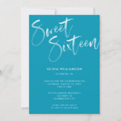 Invitation Brosse bleu moderne Script Sweet 16 Anniversaire (Devant)