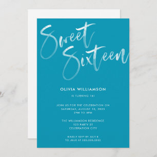 Invitation Brosse bleu moderne Script Sweet 16 Anniversaire