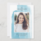 Invitation Brosse | Bleu Photo Girly Graduation (Devant)