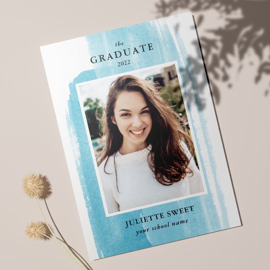 Invitation Brosse | Bleu Photo Girly Graduation