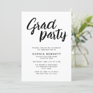 Invitation Brosse chic moderne Script Black & White Grad Part