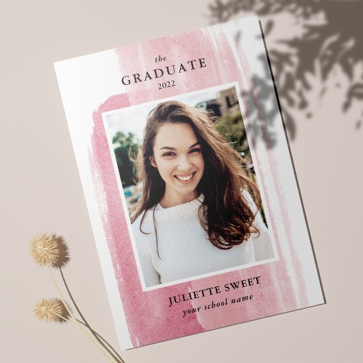 Invitation Brosse | Dark Pink Photo Girly Graduation