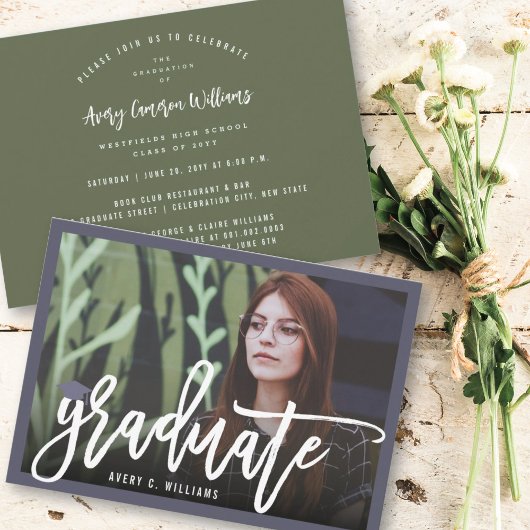 Invitation Brosse de calligraphie Script Photo Graduation Par