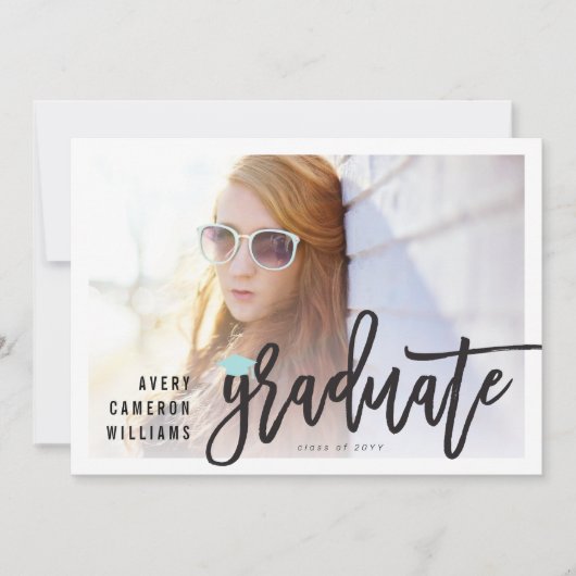 Invitation Brosse de calligraphie Script Photo Graduation Par (Devant)