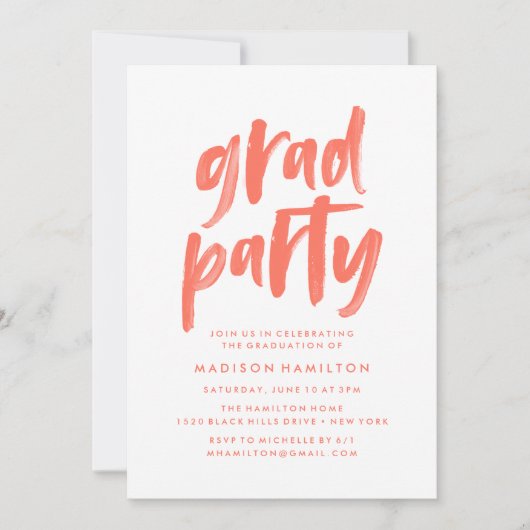 Invitation Brosse de corail moderne Script Graduation Party (Devant)