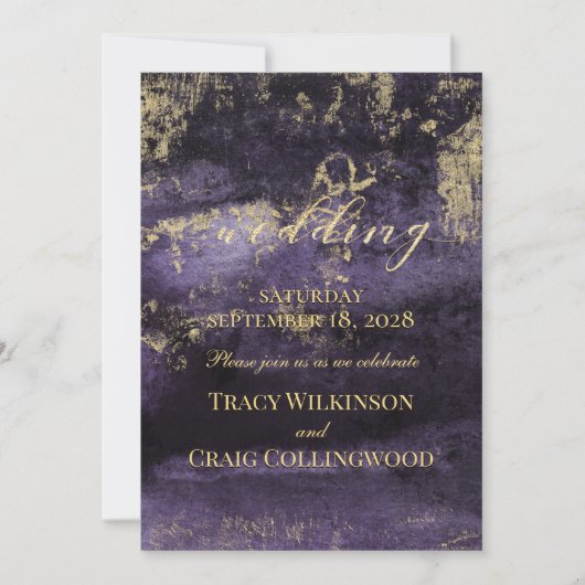 Invitation Brosse d'or sur l'Améthyste profond Mariage d'art  (Devant)