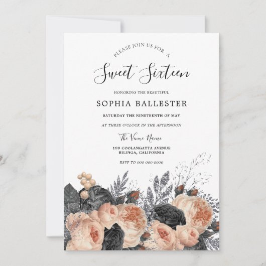 Invitation Brosse et fleurs noires Élégante douce 16 (Devant)