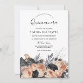 Invitation Brosse et Fleurs noires Élégante Quinceanera (Devant)