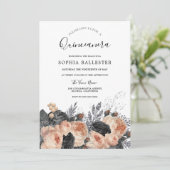 Invitation Brosse et Fleurs noires Élégante Quinceanera (Debout devant)