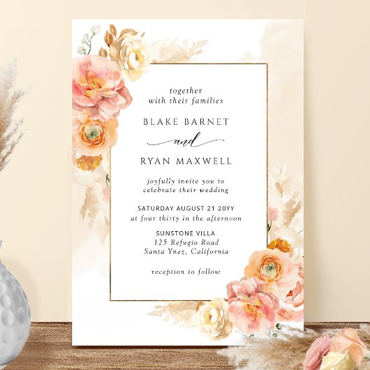 Invitation Brosse floral, crème aquarelle Mariage chic