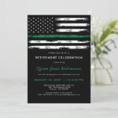 Invitation Brossé Léger Ligne Verte Drapeau Retraite Militair (Debout devant)