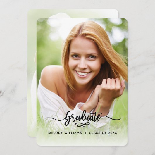 Invitation Brossé Moderne Calligraphie 2 Photo Grad Party (Devant / Derrière)