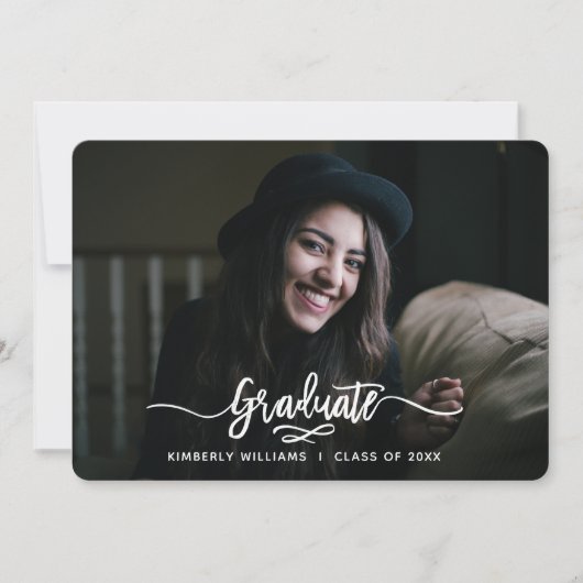 Invitation Brossé Moderne Partie de Graduation Script (Devant)