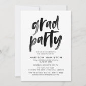 Invitation Brosse moderne Script Black and White Grad Party (Devant)