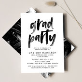 Invitation Brosse moderne Script Black and White Grad Party