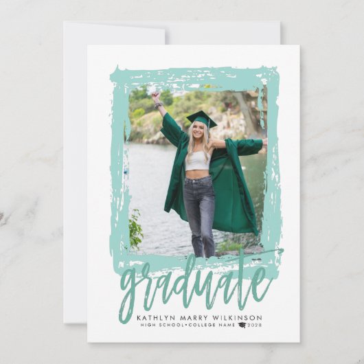 Invitation Brosse moderne Script Mint 2 Photo Graduation Part (Devant)