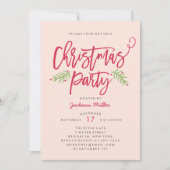 Invitation Brosse moderne Script Noël Fête de Noël Blush (Devant)