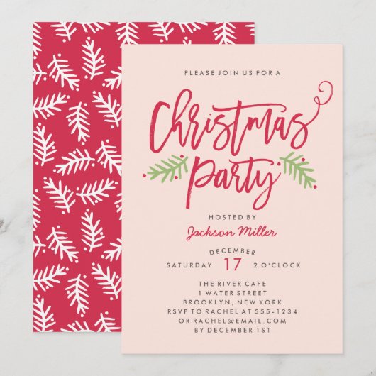 Invitation Brosse moderne Script Noël Fête de Noël Blush (Devant / Derrière)