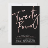 Invitation Brosse moderne Script Rose Gold 24e fête d'anniver (Devant)