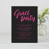 Invitation Brosse moderne tendance Script Black & Pink Grad P (Debout devant)
