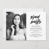 Invitation Brosse noire moderne Script Photo Graduation Party (Devant)