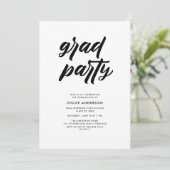 Invitation Brosse noire moderne Script Photo Graduation Party (Debout devant)