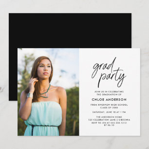 Invitation Brosse noire moderne Script Photo Graduation Party