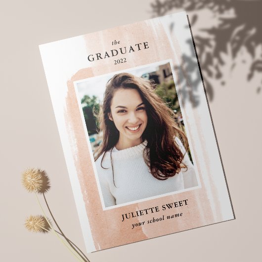 Invitation Brosse | Peach Photo Girly Graduation